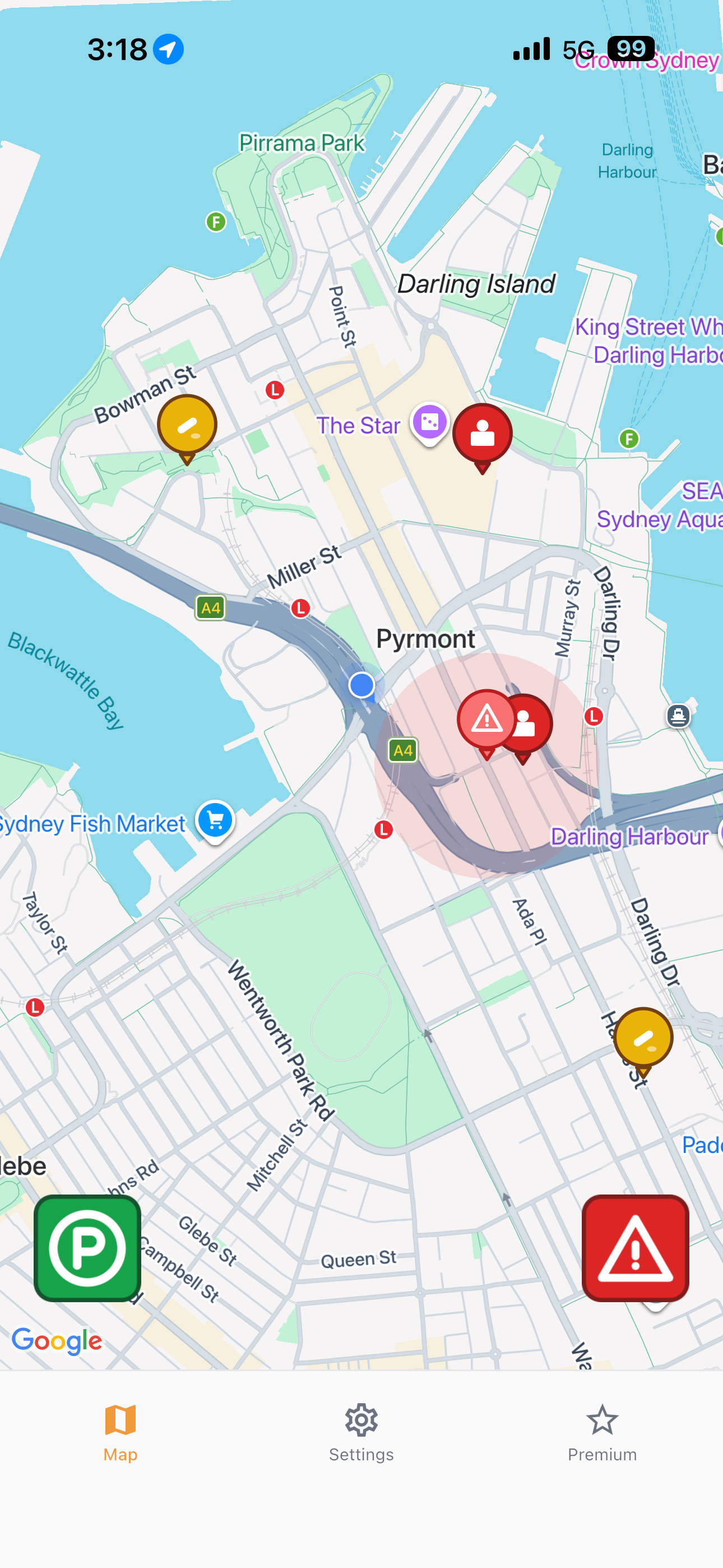 Spark app showing live parking map with ranger sightings